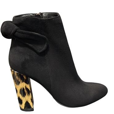 GLAMOUR LDS LEOPARD HEEL ZIP ANKLE BT - BLACK SUEDE
