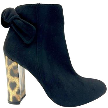 GLAMOUR LDS LEOPARD HEEL ZIP ANKLE BT - BLACK SUEDE