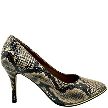 LAURA B GOLD TRIM COURT SHOE - BLACK SNAKE