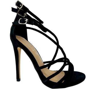 TRUFFLE HI HEEL STRAP SDL - BLACK SUEDE