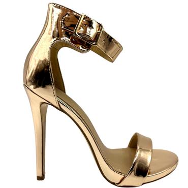 TRUFFLE HI HEEL IN BUCKLE SANDAL - ROSE GOLD