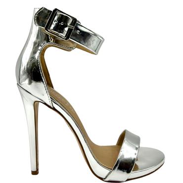 TRUFFLE HI HEEL IN BUCKLE SANDAL - SILVER