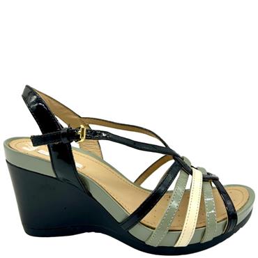 GEOX STRAPPY WEDGE SANDAL - BLK WHT LAKE