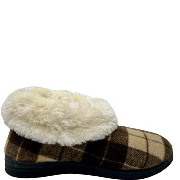 FLEXIBLE WOMENS FUR LINED BOOT SLIPPER - BEIGE BROWN