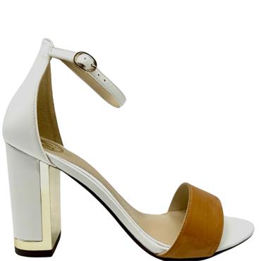 MILLIE WOMENS HEEL IN BLOCK HEEL SANDAL - WHITE TAN