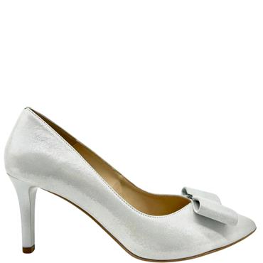 EMIS WOMENS BOW POINT TOE COURT SHOE - WHITE SILVER