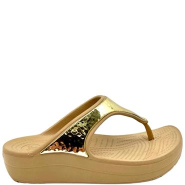 CROCS WOMENS TOE POST MULE SANDAL - GOLD METALLIC
