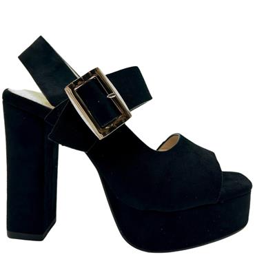 H & D WOMENS PLATFORM STRAP SANDAL - BLACK SUEDE