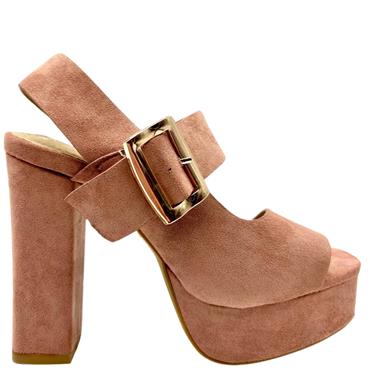 H & D WOMENS PLATFORM STRAP SANDAL - PINK SUEDE