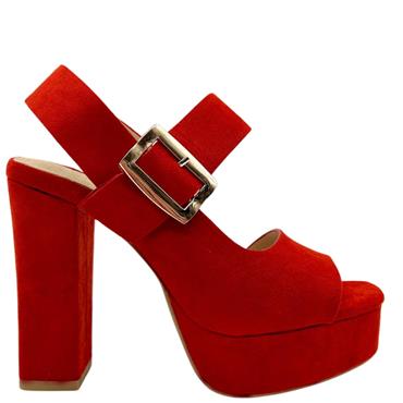 H & D WOMENS PLATFORM STRAP SANDAL - RED SUEDE