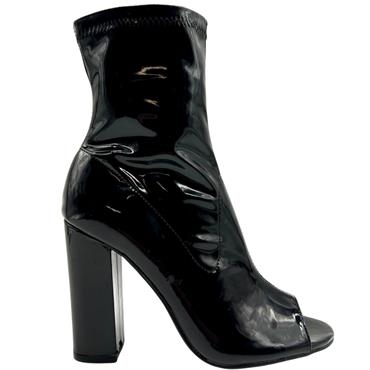 TRUFFLE PEEPTOE ZIP BOOT - BLACK PATENT