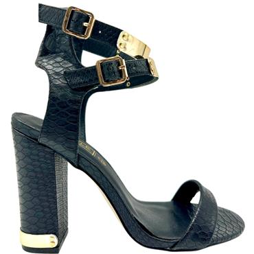 TRUFFLE 2ANKLE STRP GOLD TRIM SDL - BLACK