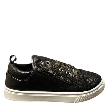 BUCKLE MY SHOE GLITTER TIE ZIP SHOE - BLACK