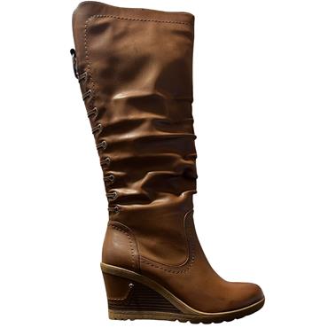 REDZ WOMENS WEDGE ZIP HIGH LEG BOOT - TAN