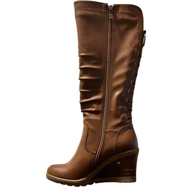 REDZ WOMENS WEDGE ZIP HIGH LEG BOOT - TAN