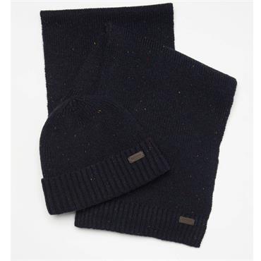 Barbour Carlton Fleck Beanie & Scarf Gift Set Navy