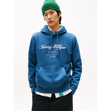 Tommy Hilfiger Embriodered Signature Logo Hoody Aegean