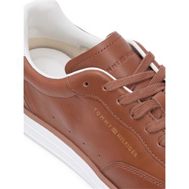 Tommy Hilfiger Luxe Metallic Logo Leather Trainers Cognac