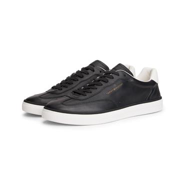 Tommy Hilfiger Luxe Metallic Logo Leather Trainers Black