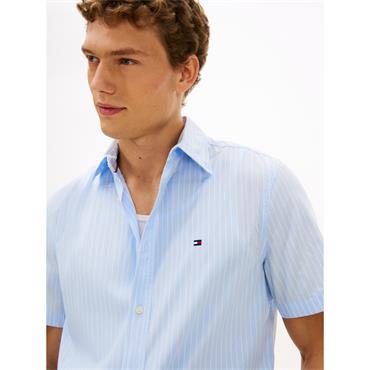 Tommy Hilfiger Flex Poplin Stripe Short Sleeve Shirt Blue