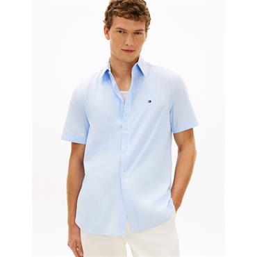 Tommy Hilfiger Flex Poplin Stripe Short Sleeve Shirt Blue