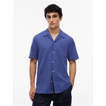 Tommy Jeans Linen Short Sleeve Shirt Blue Storm