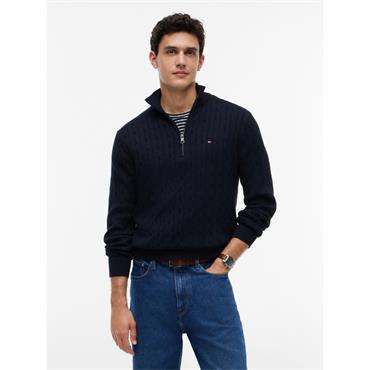 Tommy Hilfiger Classic Cotton Cable Quarter-Zip Knit Navy
