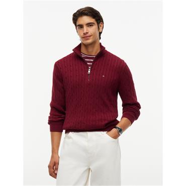 Tommy Hilfiger Classic Cotton Cable Quarter-Zip Knit Burgundy