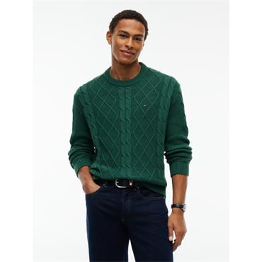 Tommy Jeans Classic Flag Cable Jumper Velvet Green