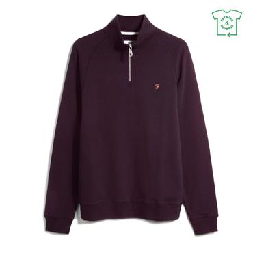 Farah Jim Organic Cotton Quarter Zip Sweatshirt Bordeaux
