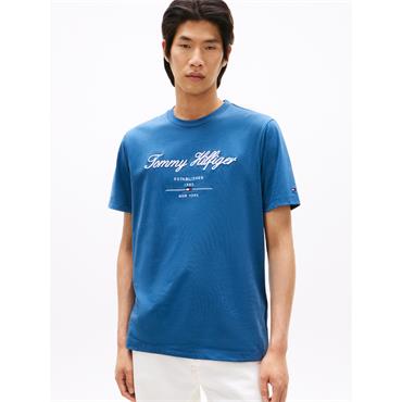 Tommy Hilfiger Embriodered Signature Logo T-Shirt Aegean