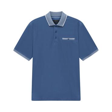 Bugatti Contrast Collar Pocket Polo Tee Blue