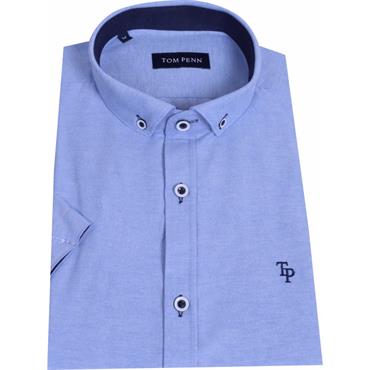 Tom Penn Short Sleave Oxford Shirt Blue