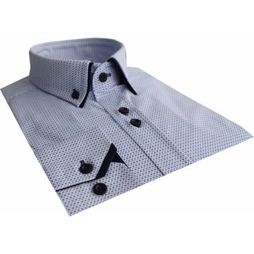 Advise Advise Tailored Double Collar Print Shirt White/Blue