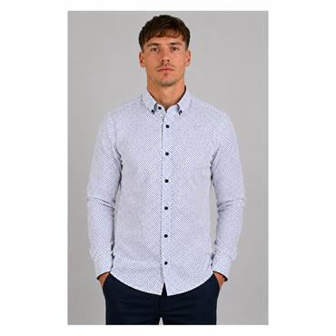 Advise Advise Tailored Double Collar Print Shirt White/Blue