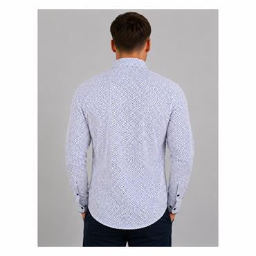 Advise Advise Tailored Double Collar Print Shirt White/Blue