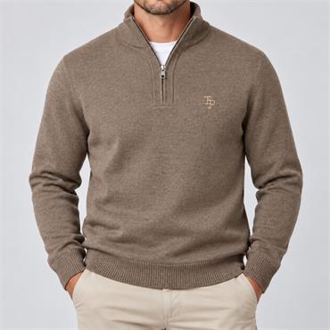Tom Penn Quarter-Zip Fine Yarn Knit Brown