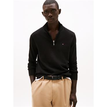 Tommy Hilfiger Essential Cotton Quarter-Zip Jumper Black