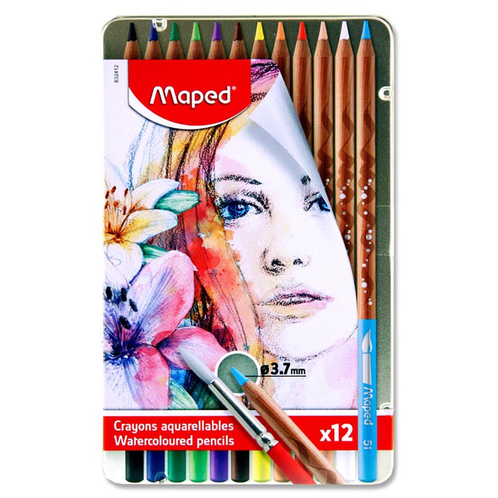 Maped Tin 12 Watercolour Artist Pencils & Paintbrush | Writeaway