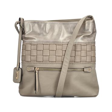Rieker Front Zip Crossbody Bag - Beige Metallic Combi