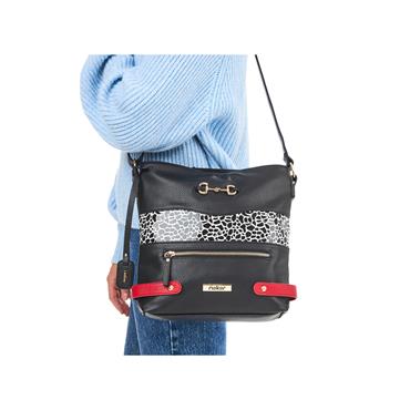 Rieker Crossbody Link And Zip Detail - Black Print