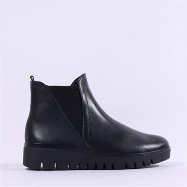 Gabor Dublin Low Wedge Gusset Boot - Black Leather
