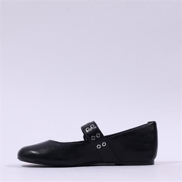 Tamaris Flat Ballerina Strap Buckle - Black