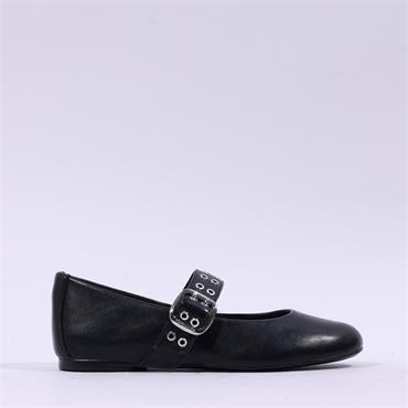 Tamaris Flat Ballerina Strap Buckle - Black