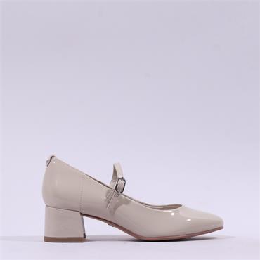 Tamaris Keala Block Heel Mary Jane Court - Ivory Patent