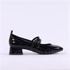 Tamaris Almira Two Strap Low Heel Shoe - Black Patent