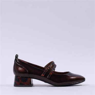 Tamaris Almira Two Strap Low Heel Shoe - Brown Combi