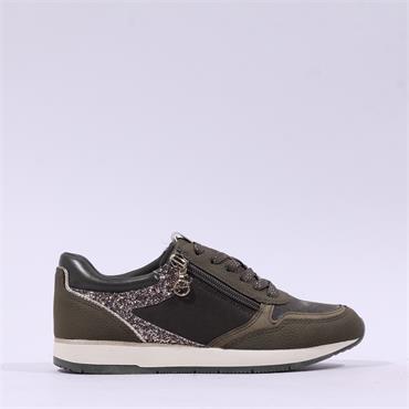 Tamaris Daki Side Zip Lace Trainer - Olive Combi