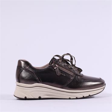 Tamaris Vinny Sidezip Lace Wedge Trainer - Bronze