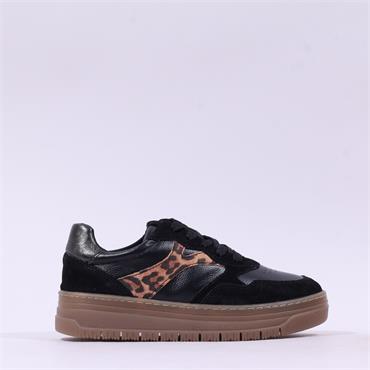 Tamaris Boogie Platform Two Tone Trainer - Black Leopard